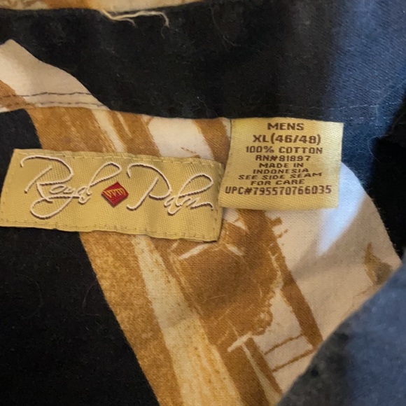 Royal Palm Men’s XL (46/48) Short Sleeve Cotton Black Tan Hawaiian Print Shirt - Picture 10 of 11